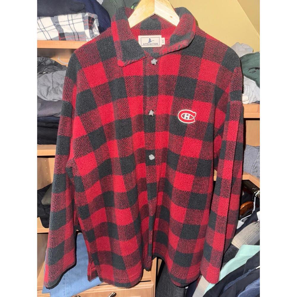 Montreal Canadiens Red Plaid Flannel Attraction Mens LG Vintage Y2K 90s Rare NHL